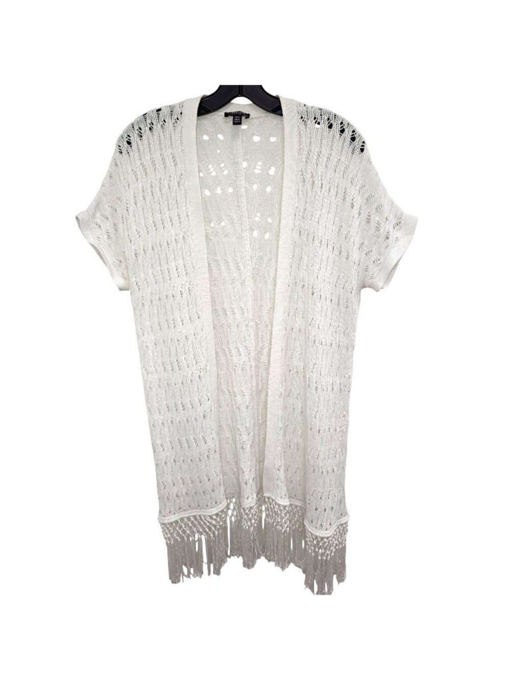 Jones New York Open Front Knit Fringe Cardigan L White 4133